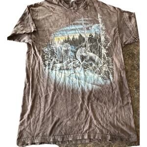 VTG WOLF TIE DYE T SHIRT NATURE GRAY Tie Dye PRINT